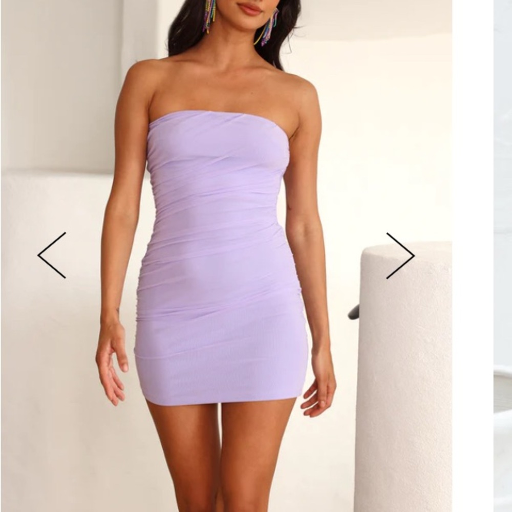 Hello Molly Purple Strapless Ruched Bodycon Dress
